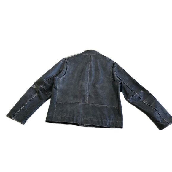 Danier Leather Jacket Men M Gray Biker Zip Striped LS Pockets Textured Rigid VTG - Picture 16 of 16